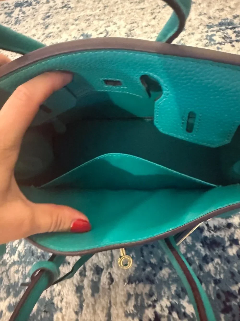 Ainifeel Turquoise Leather Tote Bag